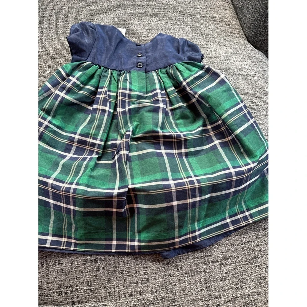 Gymboree Plaid Dress Navy Blue Green Puffy‎ Sleeve Baby Girls 12 18 Months